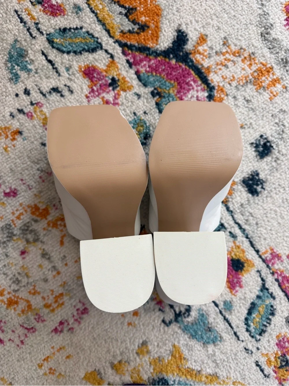 Steve Madden Trixie Leather Platform Slide Sandals Y2K White 8.5 New Chunky Heel